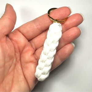 White Box Knot Keychain Gold Ring Braided T-Shirt Yarn Macrame Nautical Lanyard